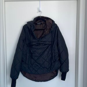 Black Quilted Hooded Puffy half zip